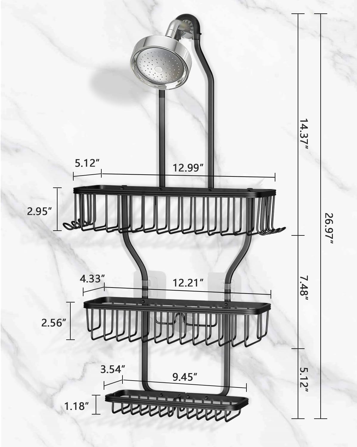 three baskets including inverted top storage and a ventilated bottom soap basket