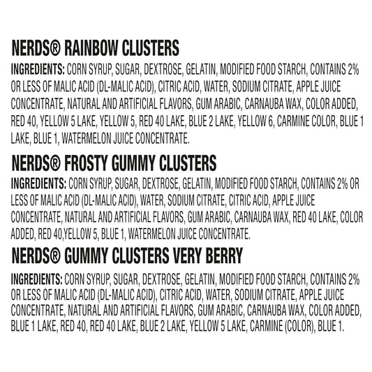three flavor varieties: limited edition frosty, rainbow, and very berry