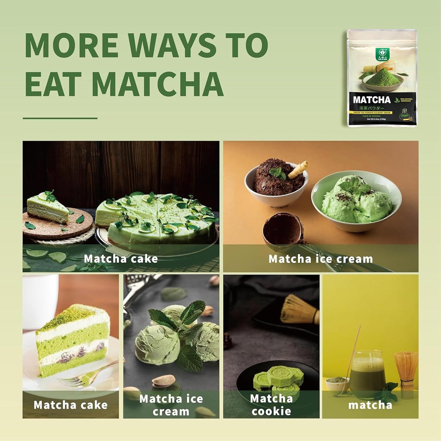TIAN HU SHAN Matcha Powder Unsweetened – Balanced Caffeine for Wellness Routines, Steady Energy Without the Jitters