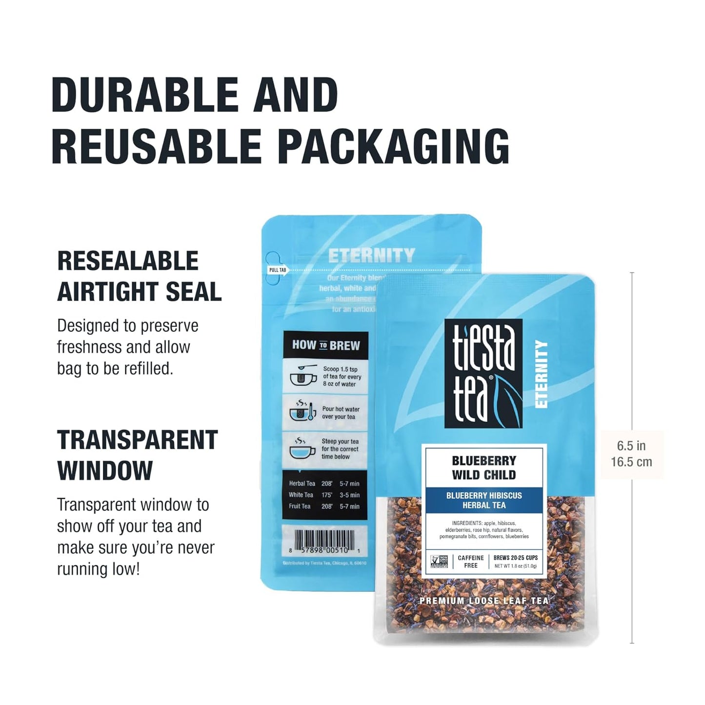 Tiesta Tea Blueberry Wild Child Herbal Tea – Non-Caffeinated Berry Blend for Quiet Moments, Journaling Nooks, and Mindful Living, Resealable Pouch