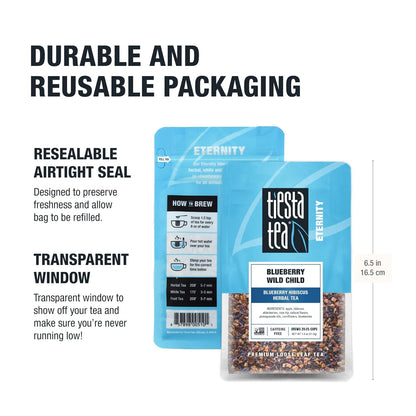 Tiesta Tea Blueberry Wild Child Herbal Tea – Non-Caffeinated Berry Blend for Quiet Moments, Journaling Nooks, and Mindful Living, Resealable Pouch