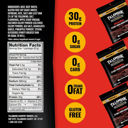 Tillamook Country Smoker PRO Edition Beef Jerky, 30g Protein Single-Serve Pack, 2.14 Oz Thoughtful Birthday and Father's Day Gift for the Gym and Trail Crowd