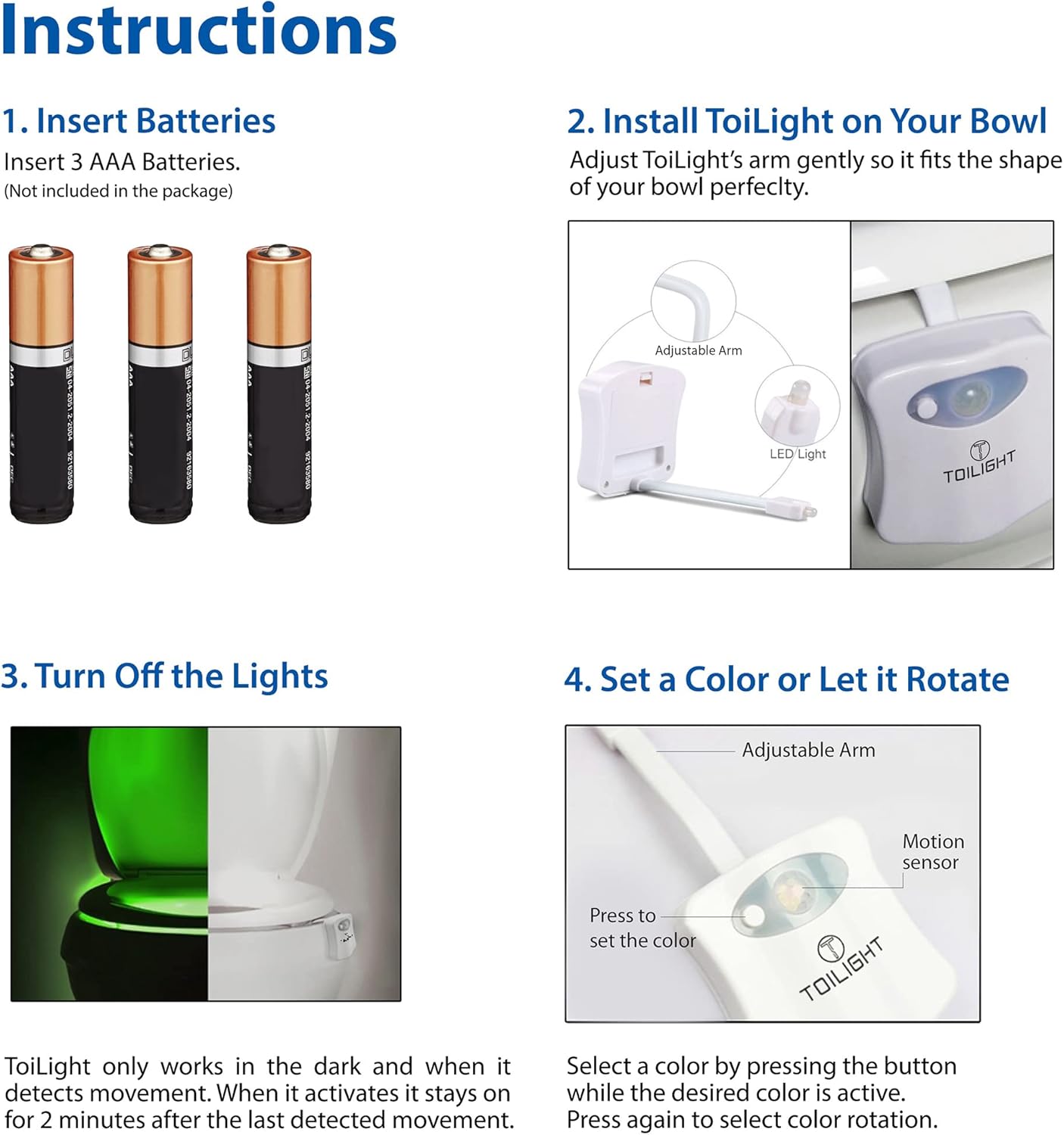 ToiLight Motion Activated Toilet Light – Safe Around Kids and Pets with Waterproof LED and No Wiring or Outlet Needed