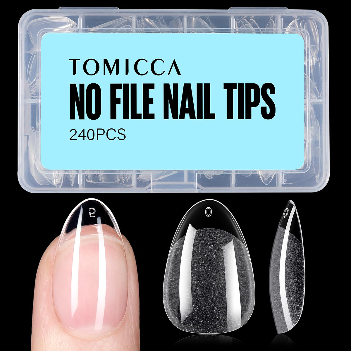 TOMICCA Short Almond Nail Tips, 240Pcs Half Matte Soft Acrylic Nail Tips, 12 Sizes Pre-Shaped Acrylic Nails Full Cover False Nails Almond Press on Nails Short Fake Nails for Extension Nail
