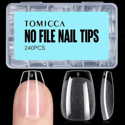 TOMICCA Short Coffin Nail Tips,240Pcs Soft Acrylic Nail Tips Full Cover,Gel Nails Tips Half Matte Press on Nails Clear Fake Nails Extension Tips for Salon DIY 12Sizes