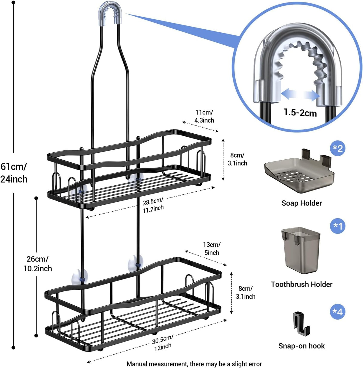tool-free hanging mount that slips over any standard showerhead