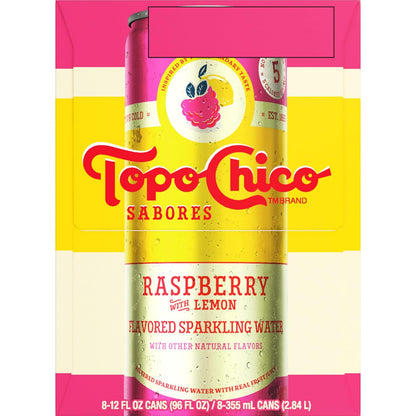 Topo Chico Sabores Raspberry with Lemon – Real-Fruit Sparkling Water for Balanced Lifestyle and Weight Management, 12oz 8pk