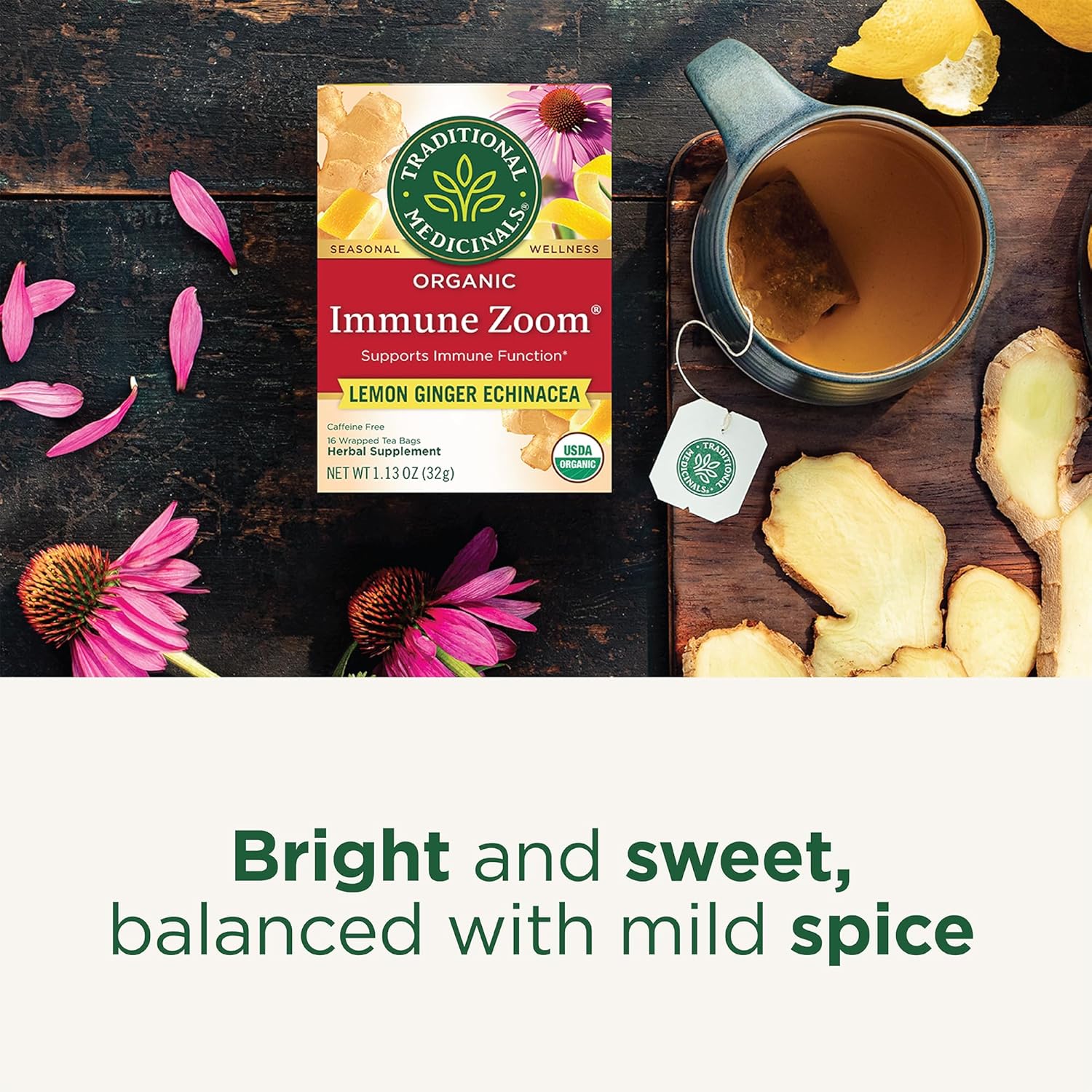 Traditional Medicinals Organic Immune Zoom Lemon Ginger Tea - Commute Tumbler Brew for Workday Immune Support