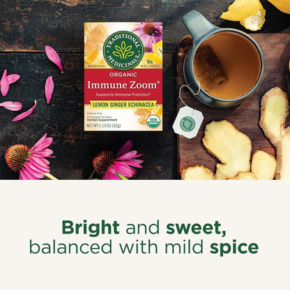 Traditional Medicinals Organic Immune Zoom Lemon Ginger Tea - Commute Tumbler Brew for Workday Immune Support