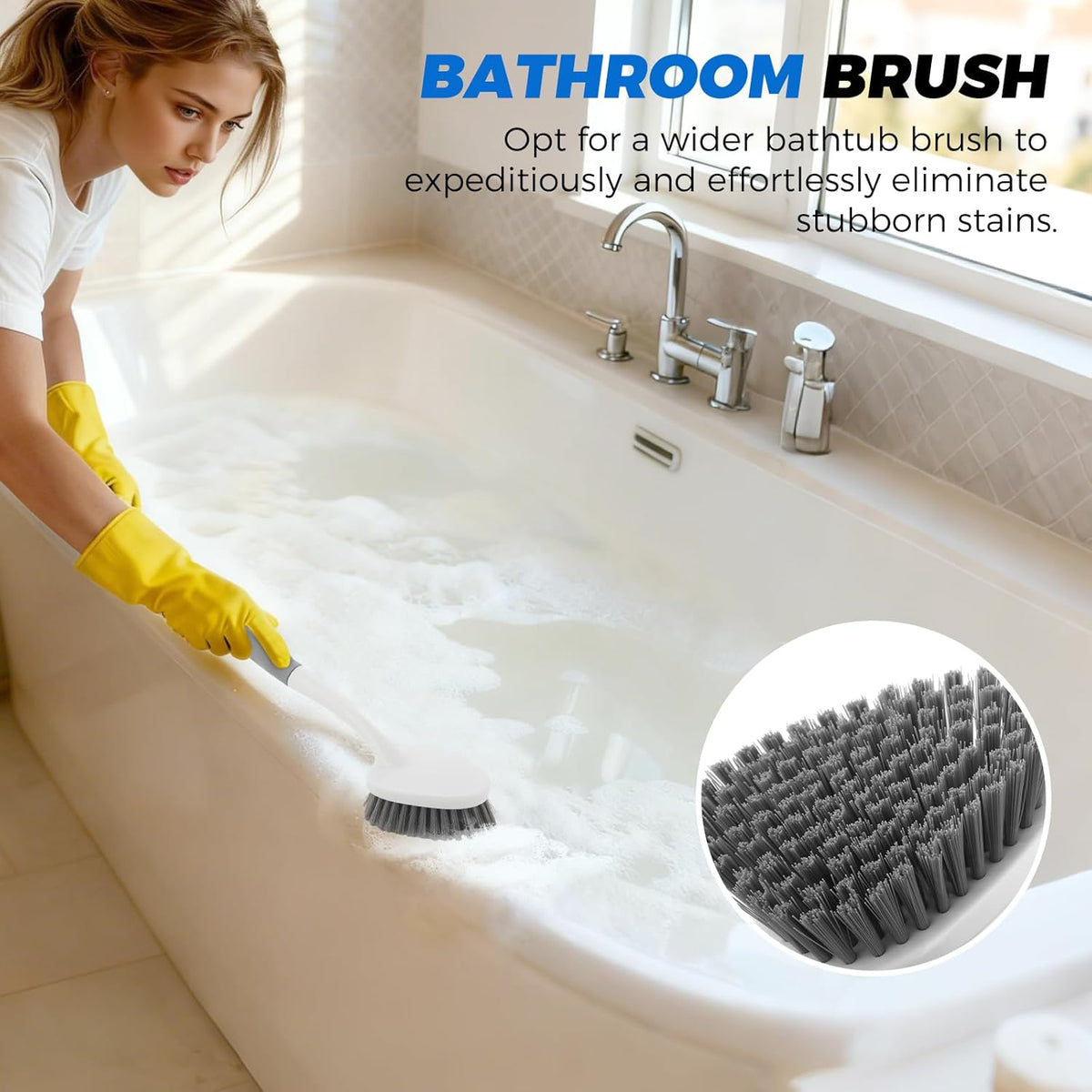 triangular 3.35-inch wide brush head (30% larger than standard bathroom brushes)