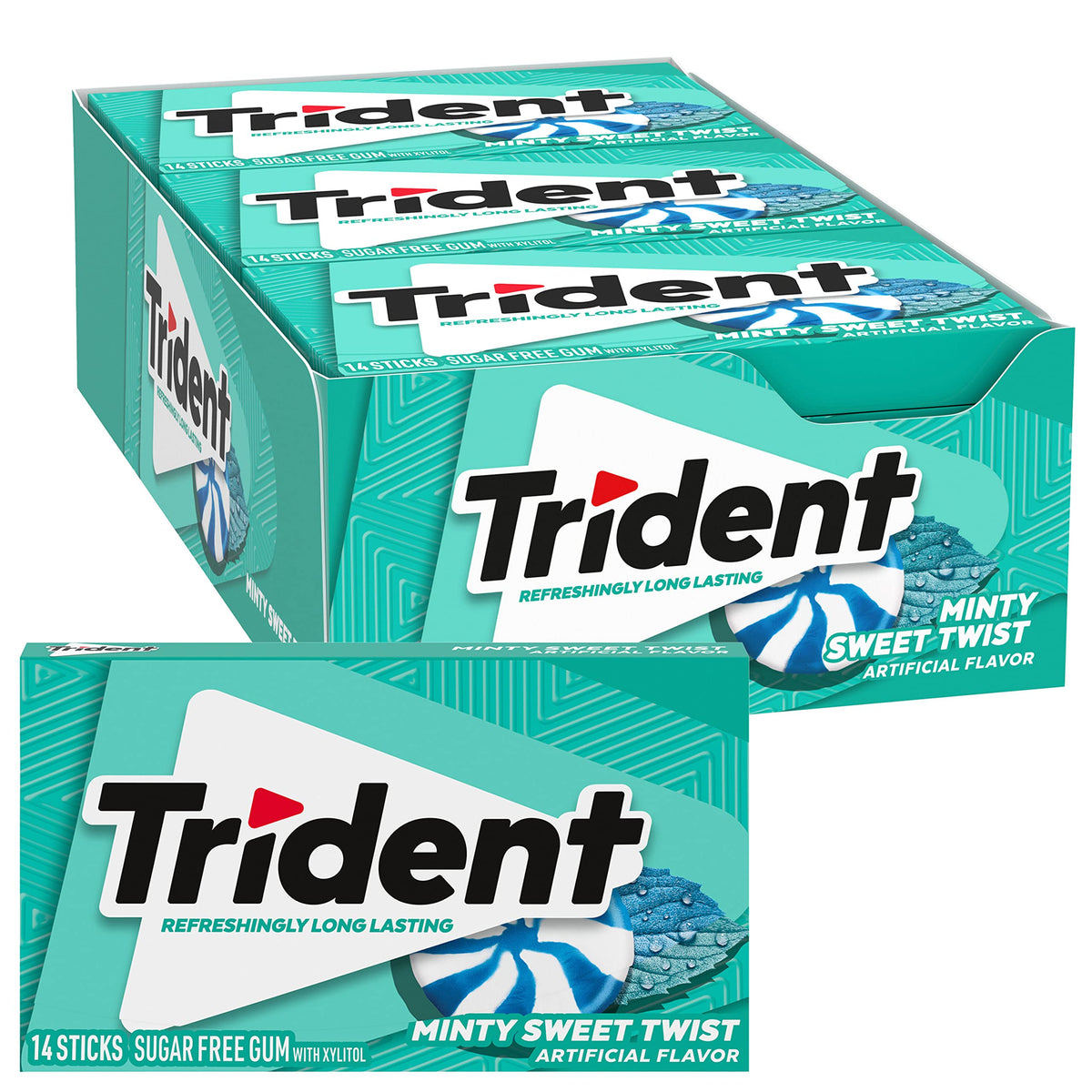 Trident Minty Sweet Twist Sugar-Free Chewing Gum, 12 Packs of 14 Pieces (168 Total Pieces)