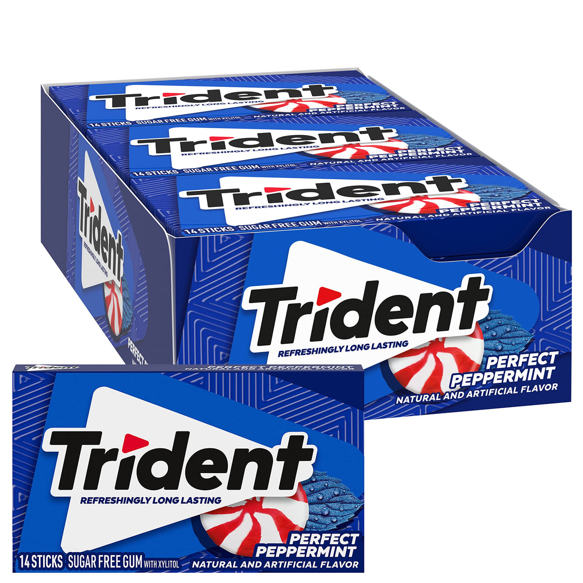 Trident Perfect Peppermint Sugar-Free Chewing Gum, 12 Packs of 14 Pieces (168 Total Pieces)