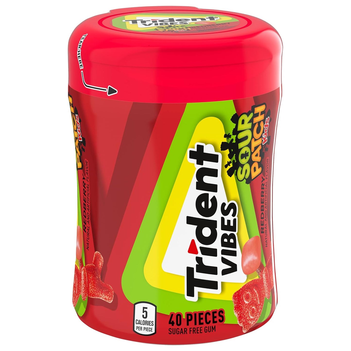 Trident Vibes SOUR PATCH KIDS Blue Raspberry Chewing Gum – After-School Snack for Kids and Tweens, Resealable Bottles, 160 Count