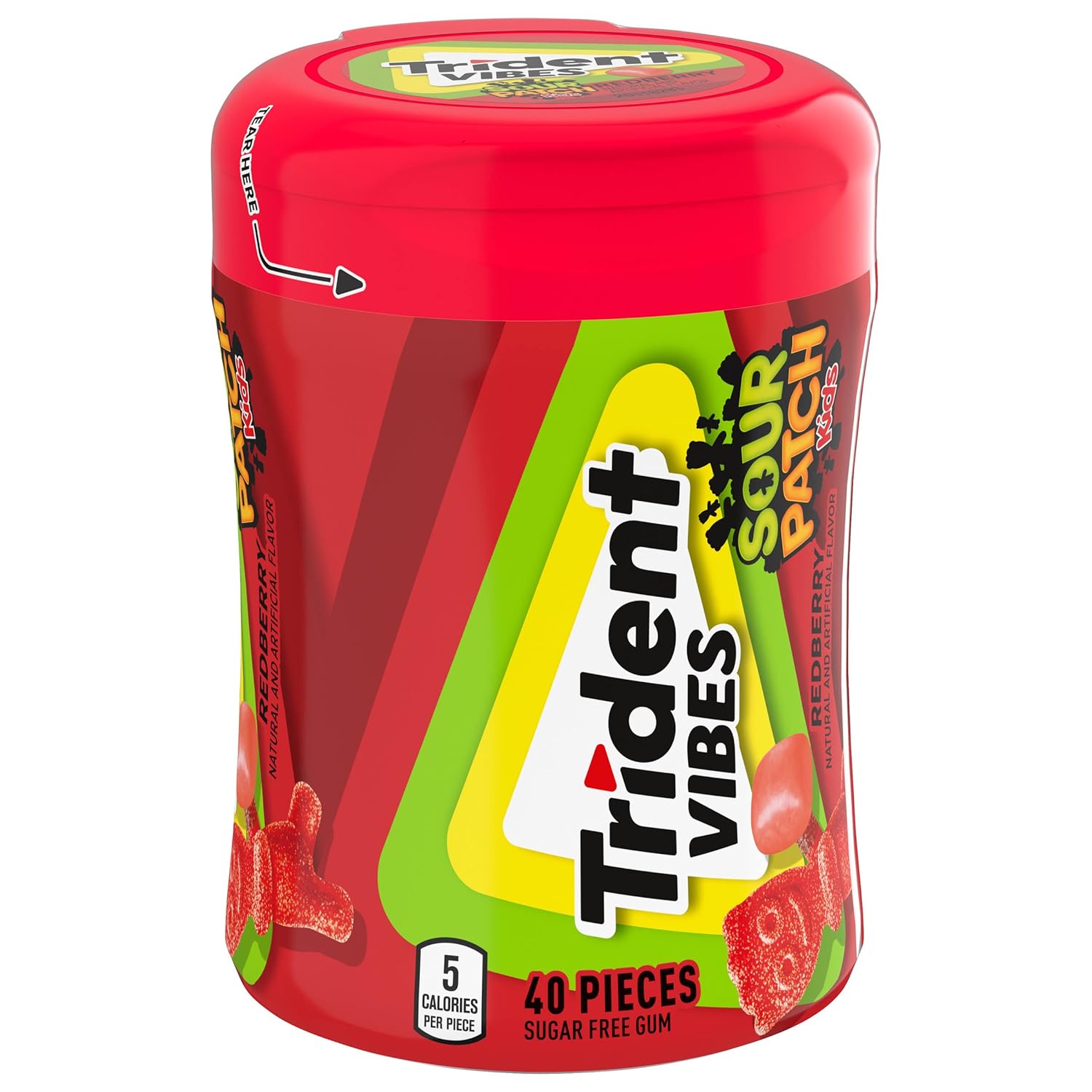 Trident Vibes SOUR PATCH KIDS Blue Raspberry Chewing Gum – After-School Snack for Kids and Tweens, Resealable Bottles, 160 Count