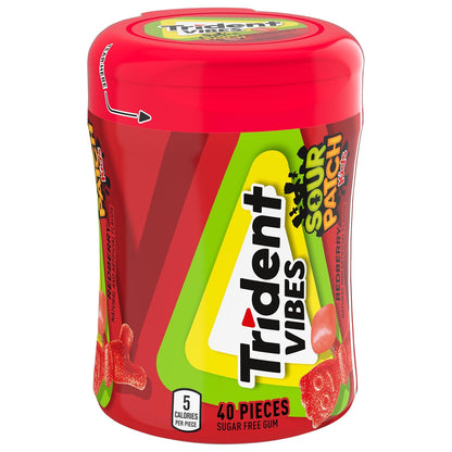 Trident Vibes SOUR PATCH KIDS Blue Raspberry Chewing Gum – After-School Snack for Kids and Tweens, Resealable Bottles, 160 Count