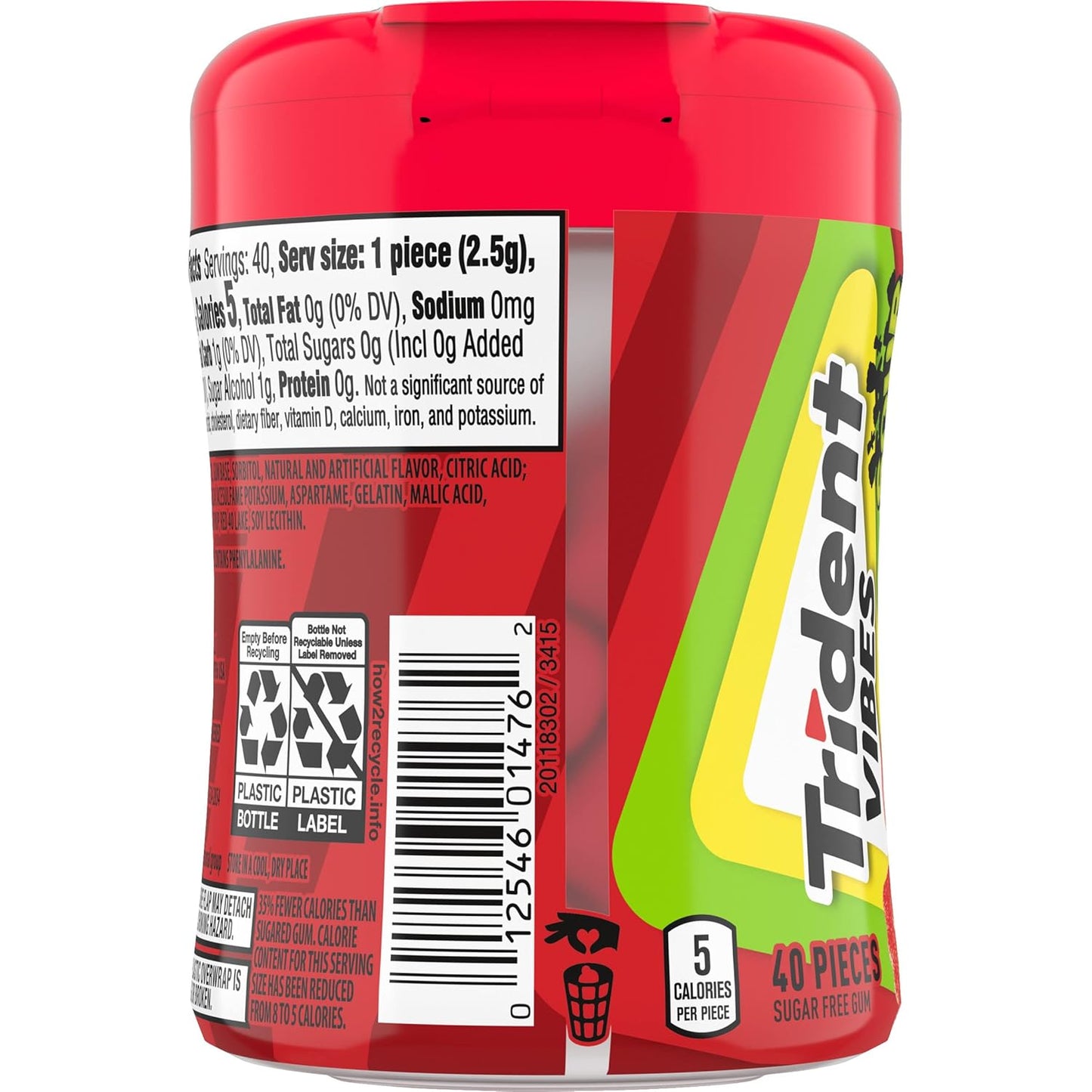Trident Vibes SOUR PATCH KIDS Blue Raspberry Chewing Gum – After-School Snack for Kids and Tweens, Resealable Bottles, 160 Count