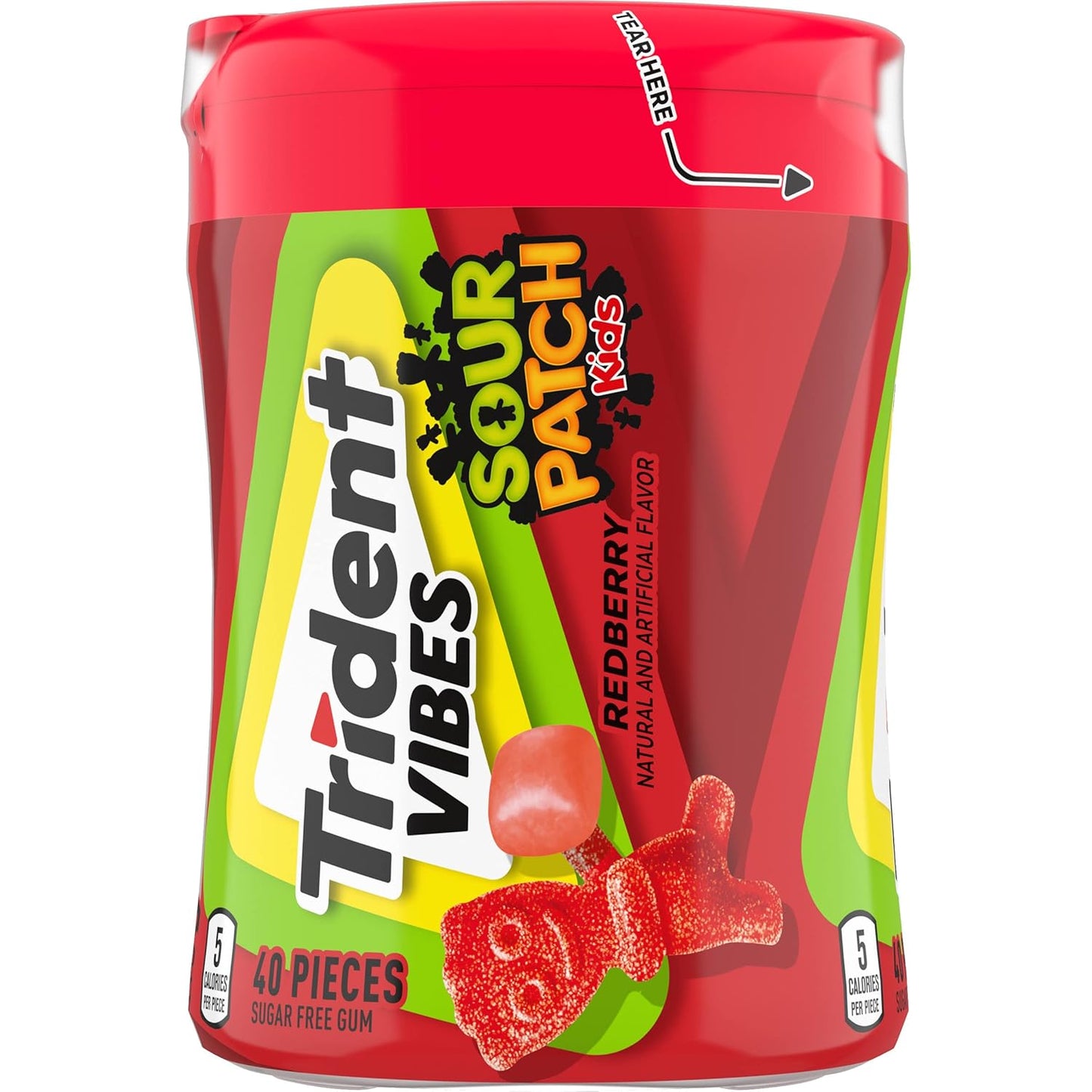 Trident Vibes SOUR PATCH KIDS Blue Raspberry Chewing Gum – After-School Snack for Kids and Tweens, Resealable Bottles, 160 Count