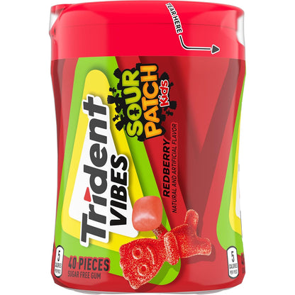 Trident Vibes SOUR PATCH KIDS Blue Raspberry Chewing Gum – After-School Snack for Kids and Tweens, Resealable Bottles, 160 Count