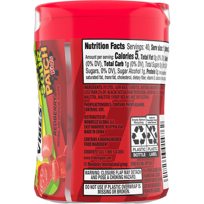 Trident Vibes SOUR PATCH KIDS Blue Raspberry Chewing Gum – After-School Snack for Kids and Tweens, Resealable Bottles, 160 Count
