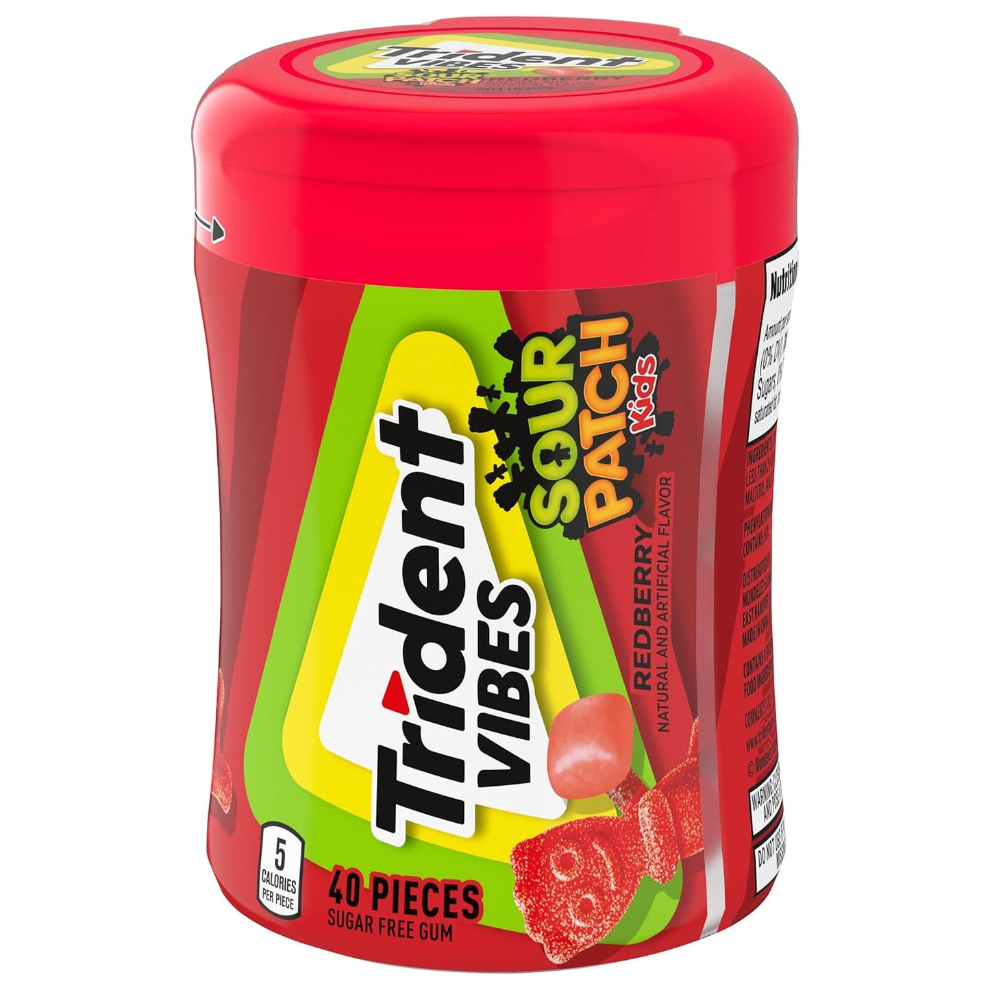 Trident Vibes SOUR PATCH KIDS Blue Raspberry Chewing Gum – After-School Snack for Kids and Tweens, Resealable Bottles, 160 Count