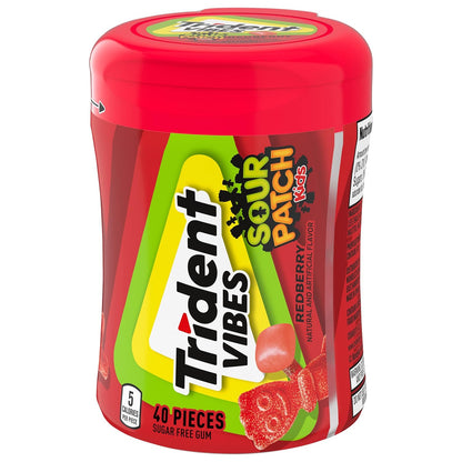 Trident Vibes SOUR PATCH KIDS Blue Raspberry Chewing Gum – After-School Snack for Kids and Tweens, Resealable Bottles, 160 Count