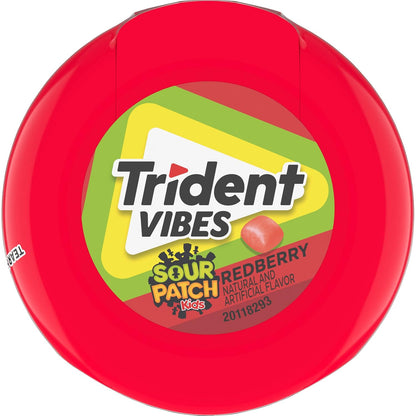 Trident Vibes SOUR PATCH KIDS Blue Raspberry Chewing Gum – After-School Snack for Kids and Tweens, Resealable Bottles, 160 Count