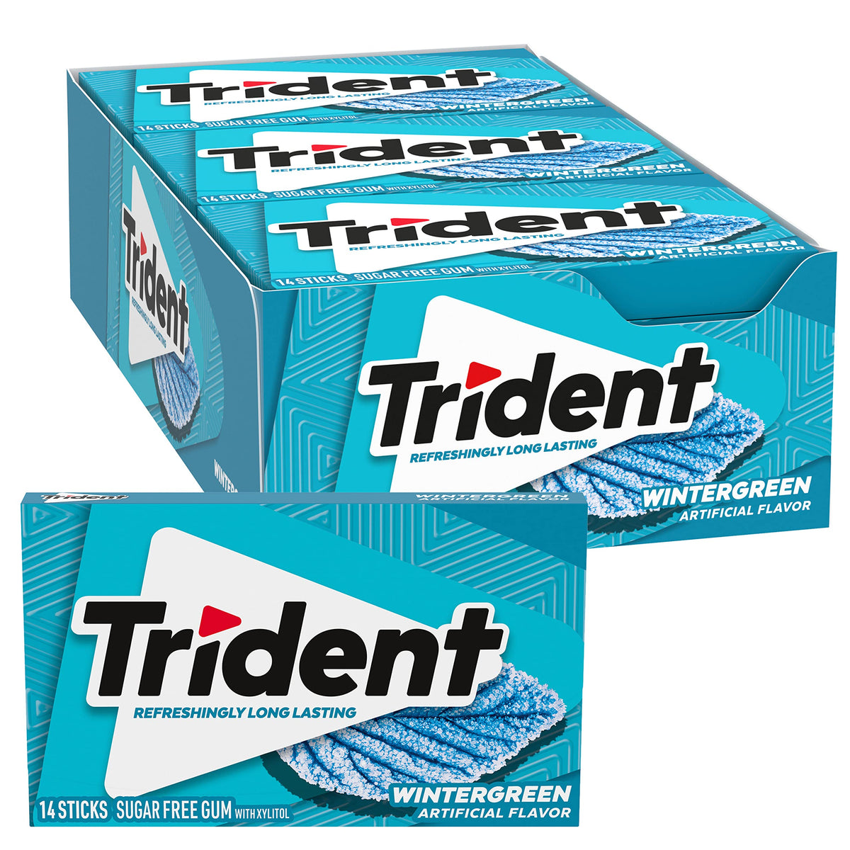 Trident Wintergreen Sugar-Free Chewing Gum, 12 Packs of 14 Pieces (168 Total Pieces)