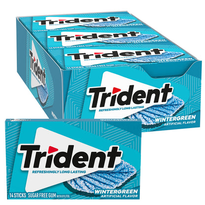 Trident Wintergreen Sugar-Free Chewing Gum, 12 Packs of 14 Pieces (168 Total Pieces)