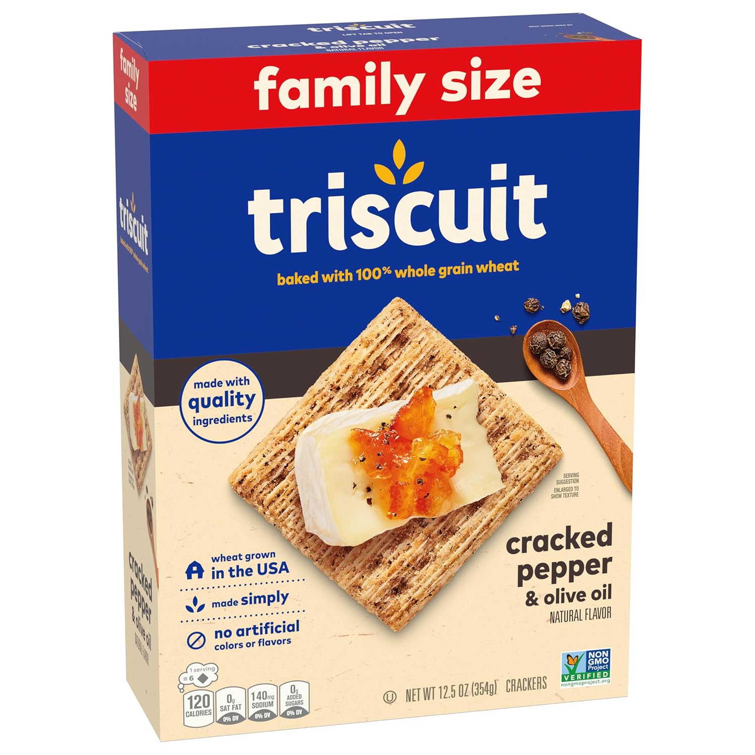 Triscuit Cracked Pepper & Olive Oil Crackers – Lactose-Free Whole Grain Cracker for Mindful Snacking