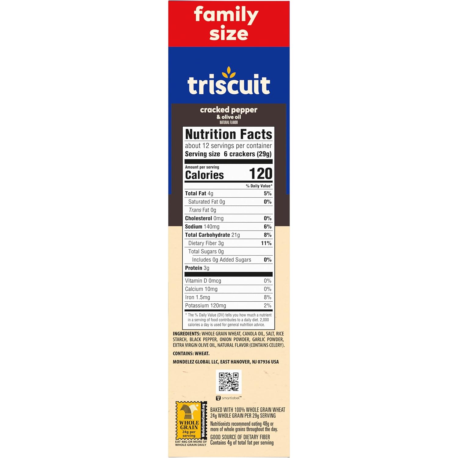 Triscuit Cracked Pepper & Olive Oil Crackers – Lactose-Free Whole Grain Cracker for Mindful Snacking