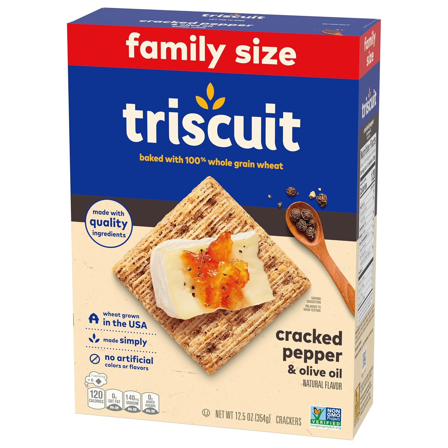 Triscuit Cracked Pepper & Olive Oil Crackers – Lactose-Free Whole Grain Cracker for Mindful Snacking