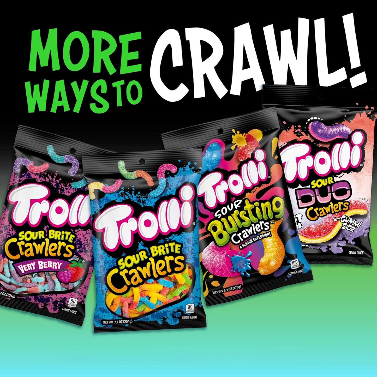 Trolli Electric Crawlers Candy – Soft Chewy Sour Worms for Halloween Handouts and Party Piñata Fillers