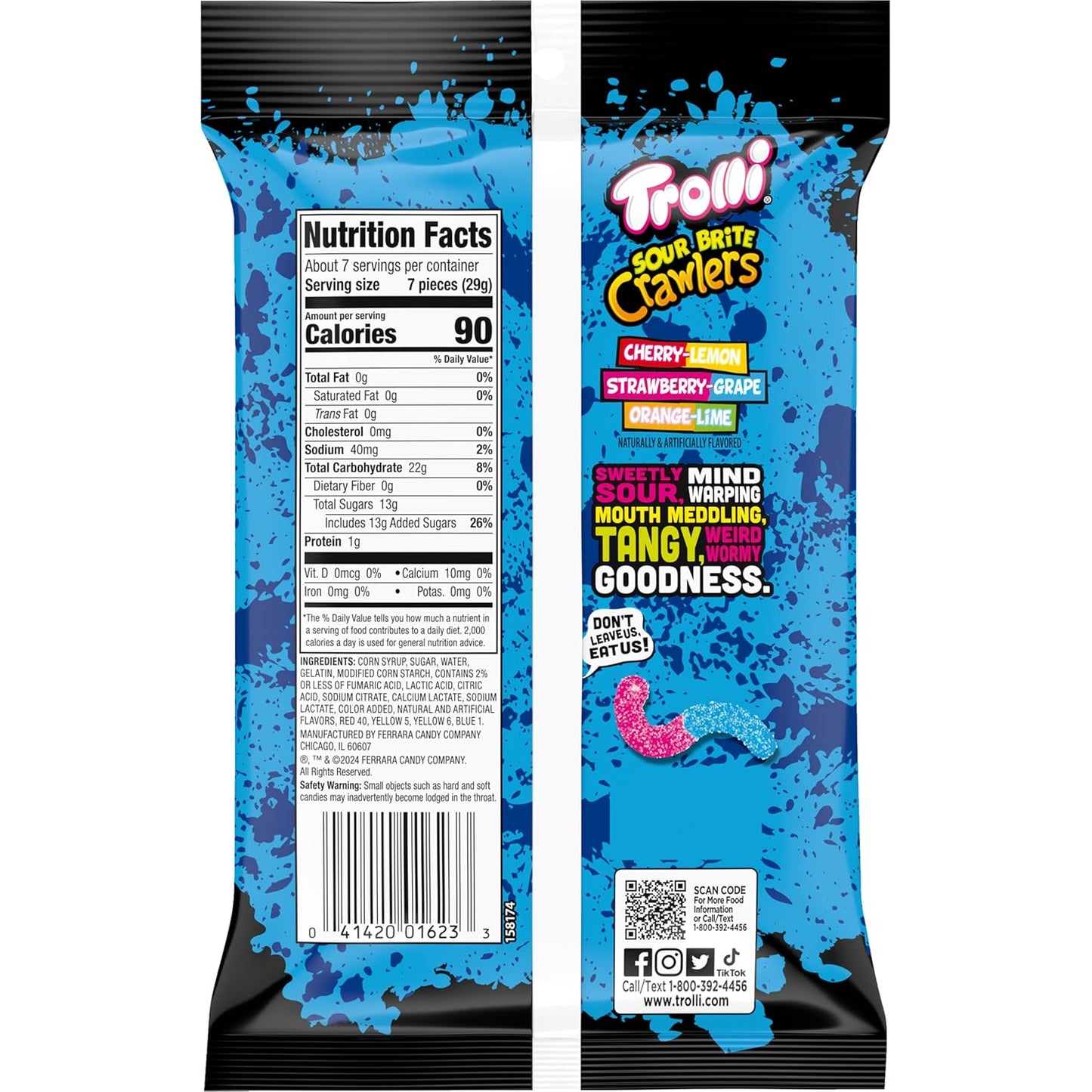 Trolli Sour Brite Crawlers Mini Gummy Worms – Sour Then Sweet Candy for Lunchboxes, Birthday Goodie Bags and Family Movie Nights, 7.2 oz