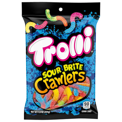 Trolli Sour Brite Crawlers Mini Gummy Worms – Sour Then Sweet Candy for Lunchboxes, Birthday Goodie Bags and Family Movie Nights, 7.2 oz