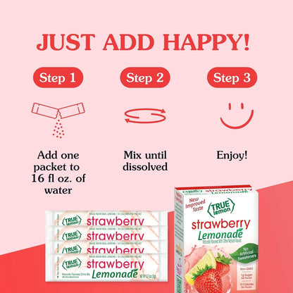True Citrus True Lemon Strawberry Lemonade Stevia Drink Mix – Calorie-Conscious Hydration for Personal Health Goals