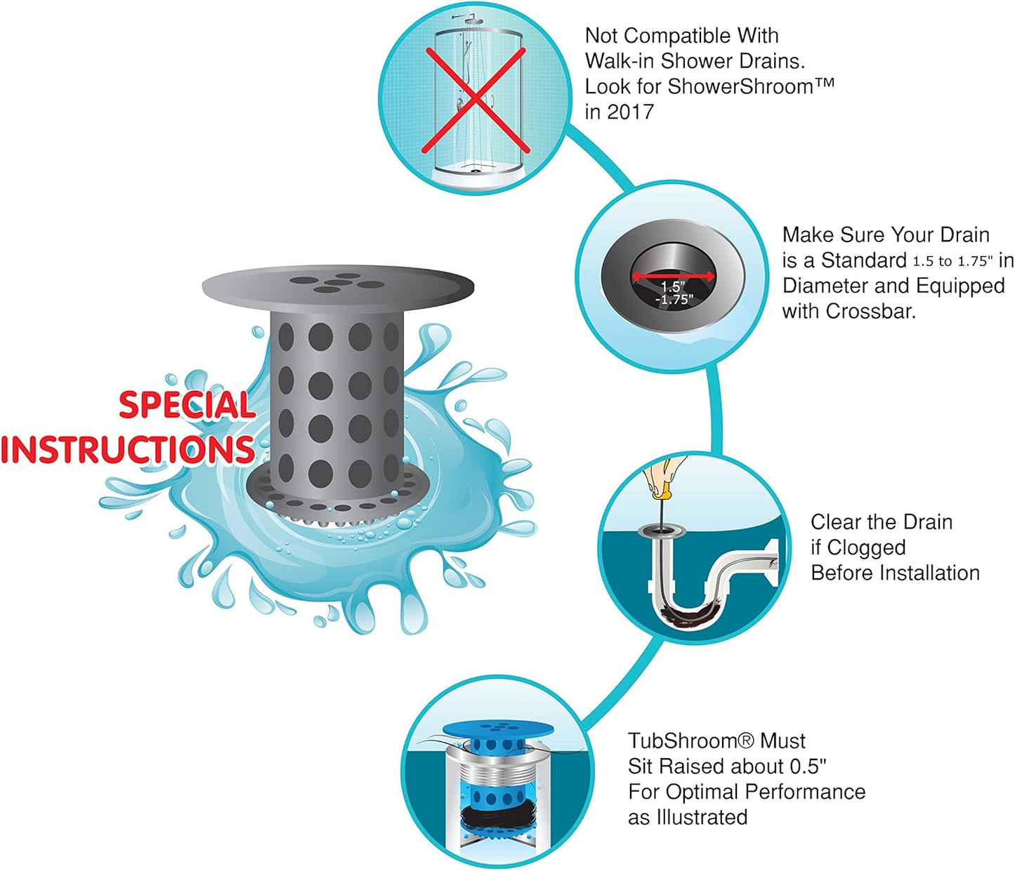 TubShroom Non-Toxic Shower Drain Protector for Households Avoiding Chemical Drain Openers - Safe for Septic and Pipes