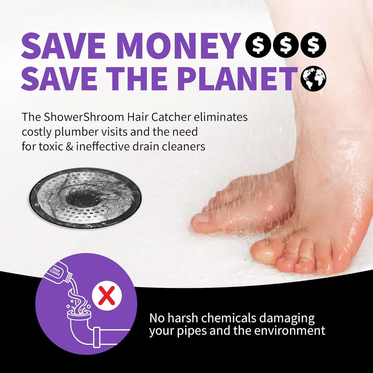 TubShroom ShowerShroom Low-Profile Hair Catcher for Family-Safe Bathroom Drain Maintenance, Eco-Friendly Clog Defense