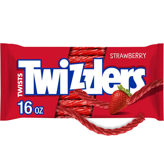 TWIZZLERS Twists Strawberry Candy – Holiday Stocking Stuffer and Valentine's Day Gift Bag, 16 oz