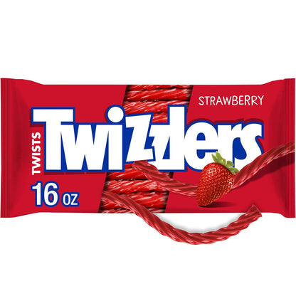 TWIZZLERS Twists Strawberry Candy – Holiday Stocking Stuffer and Valentine's Day Gift Bag, 16 oz