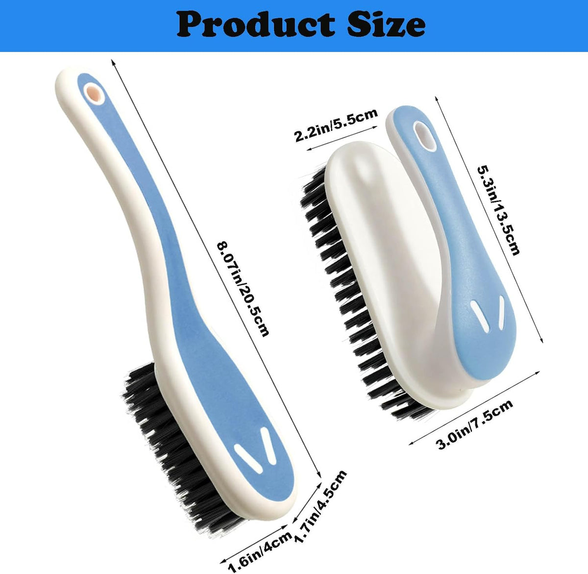 two-brush combo: 5.3in short-handle brush plus 8.07in long-handle brush