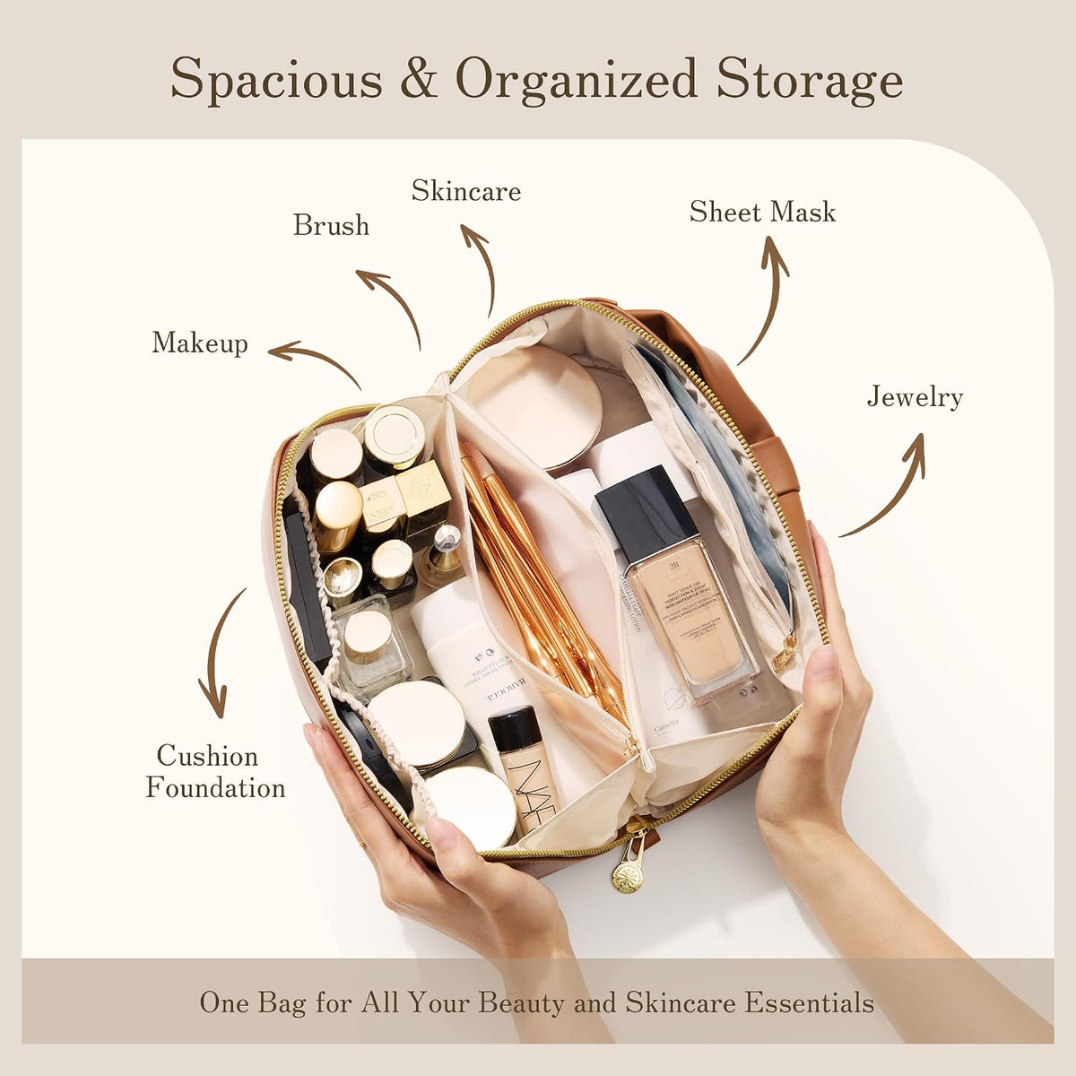 two detachable inner pouches for modular, customizable organization