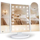 HUONUL Makeup Mirror with LED Lights – Time Saving Beauty Tool for Working Moms, Dual Power Lighted Trifold Vanity Mirror