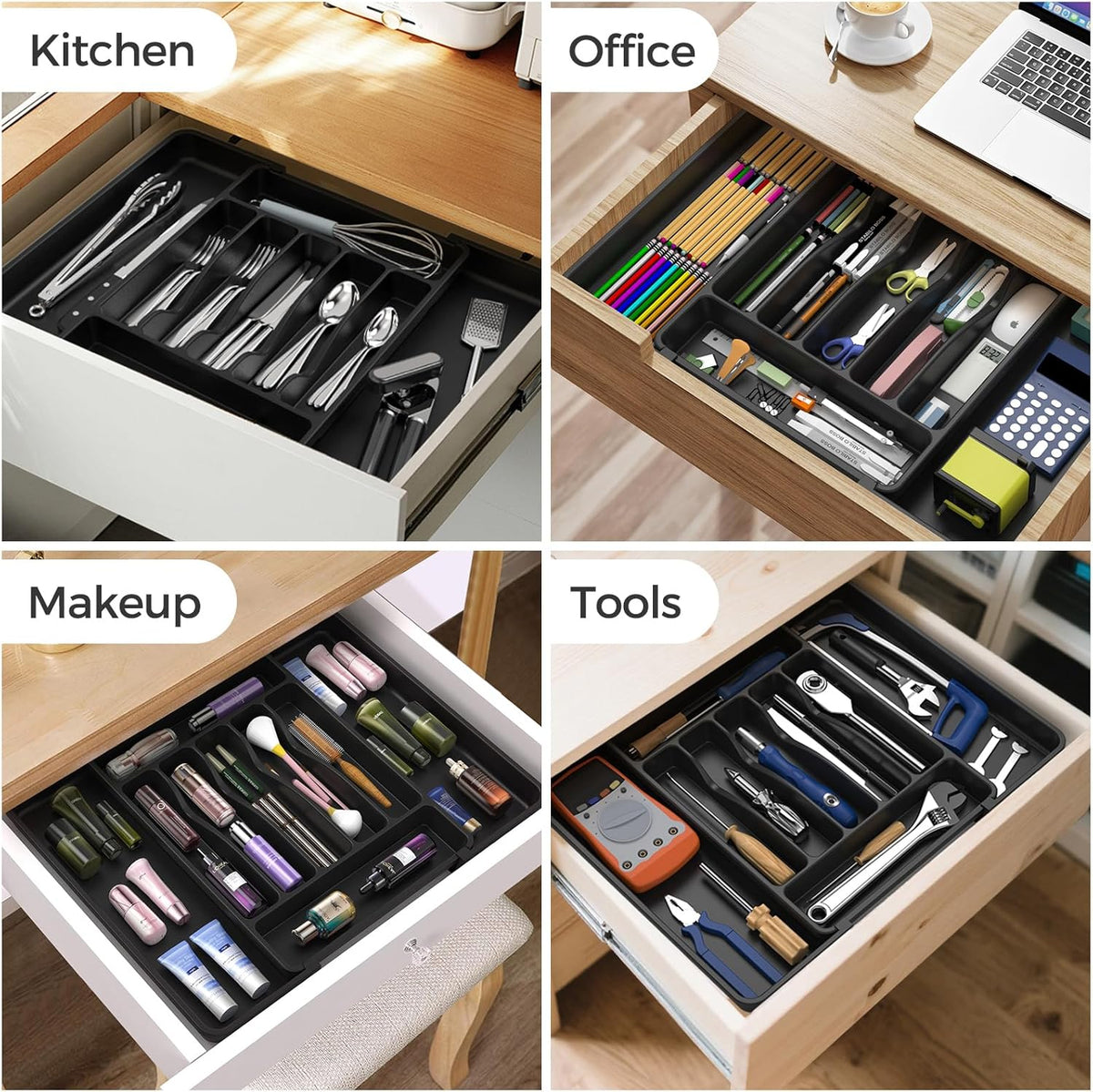 Ukeetap Flatware Tray – Practical Birthday Gift for Mom and Her, Expandable Cutlery Drawer Organizer in 5 Colors