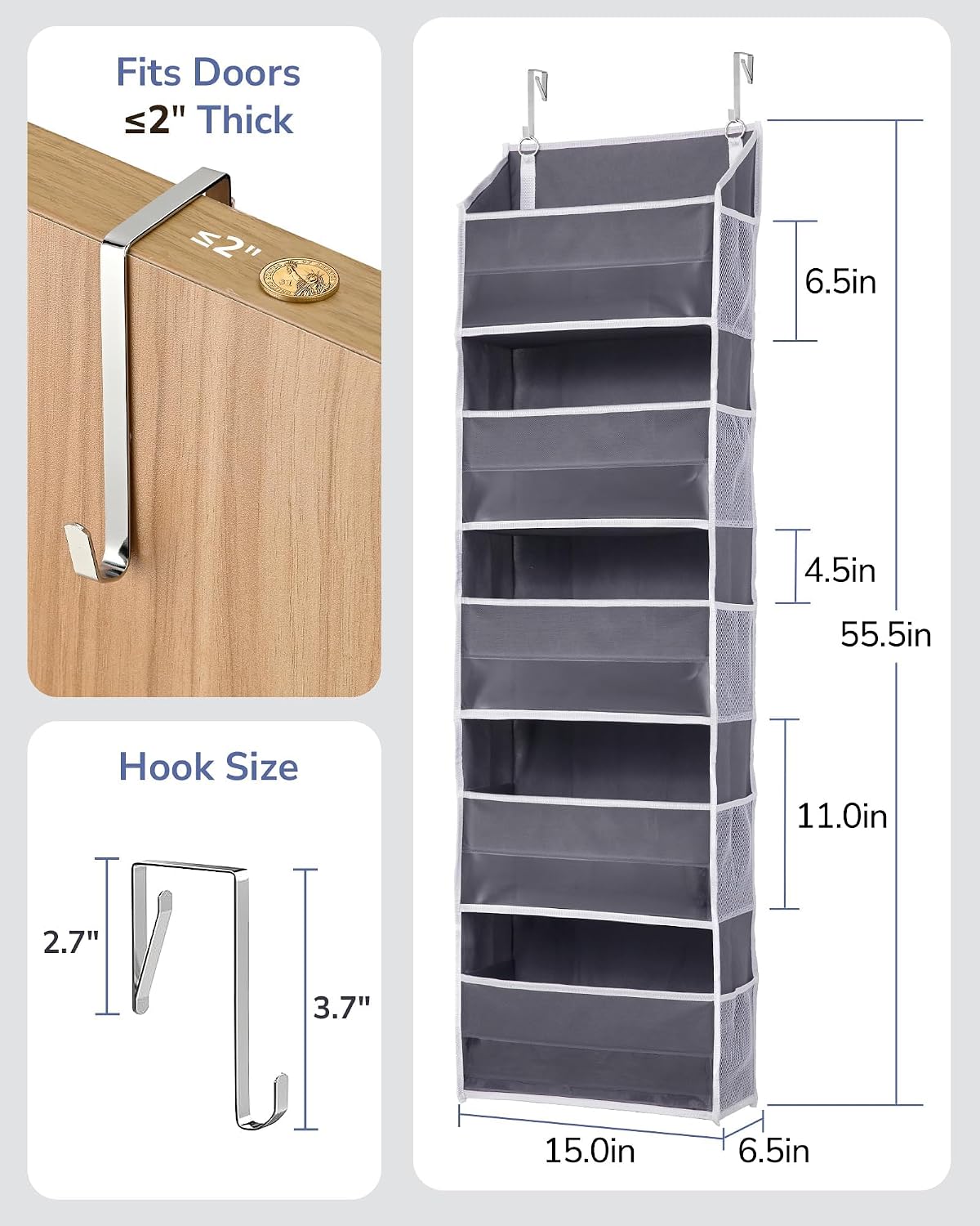 ULG Baby Nursery Organizer Over Door – Diaper Stacker with Mesh Side Pockets, No Drill Hanging