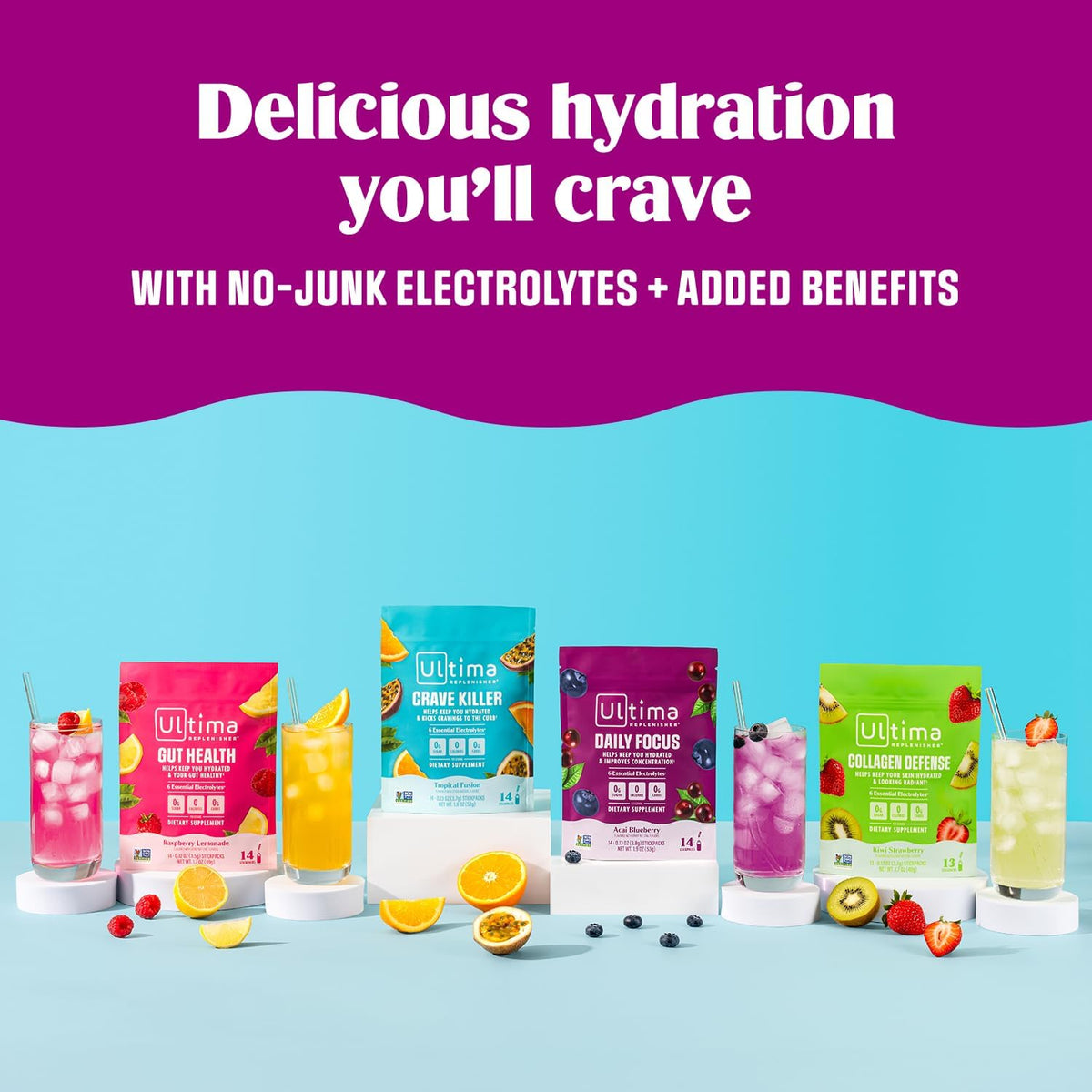 Ultima Replenisher Sugar Free Hydration Powder - Raspberry Lemonade Gut Health Stickpacks for Self Care Routine and Daily Wellness