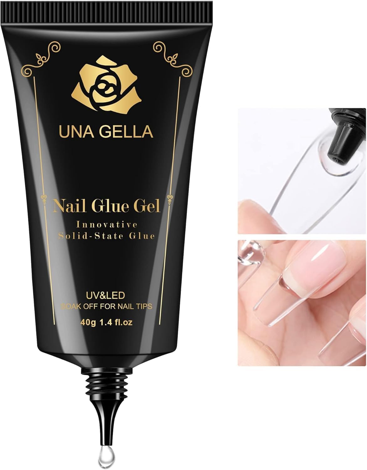 UNA GELLA Gel Nail Glue, Solid Nails Gl ue Gel 40g Lamp Curing Needed Soak Off G LUE Strong Nail G LUE G el for Acrylic Fake Nails Tips Extension Press On Nails for Gelly Tips