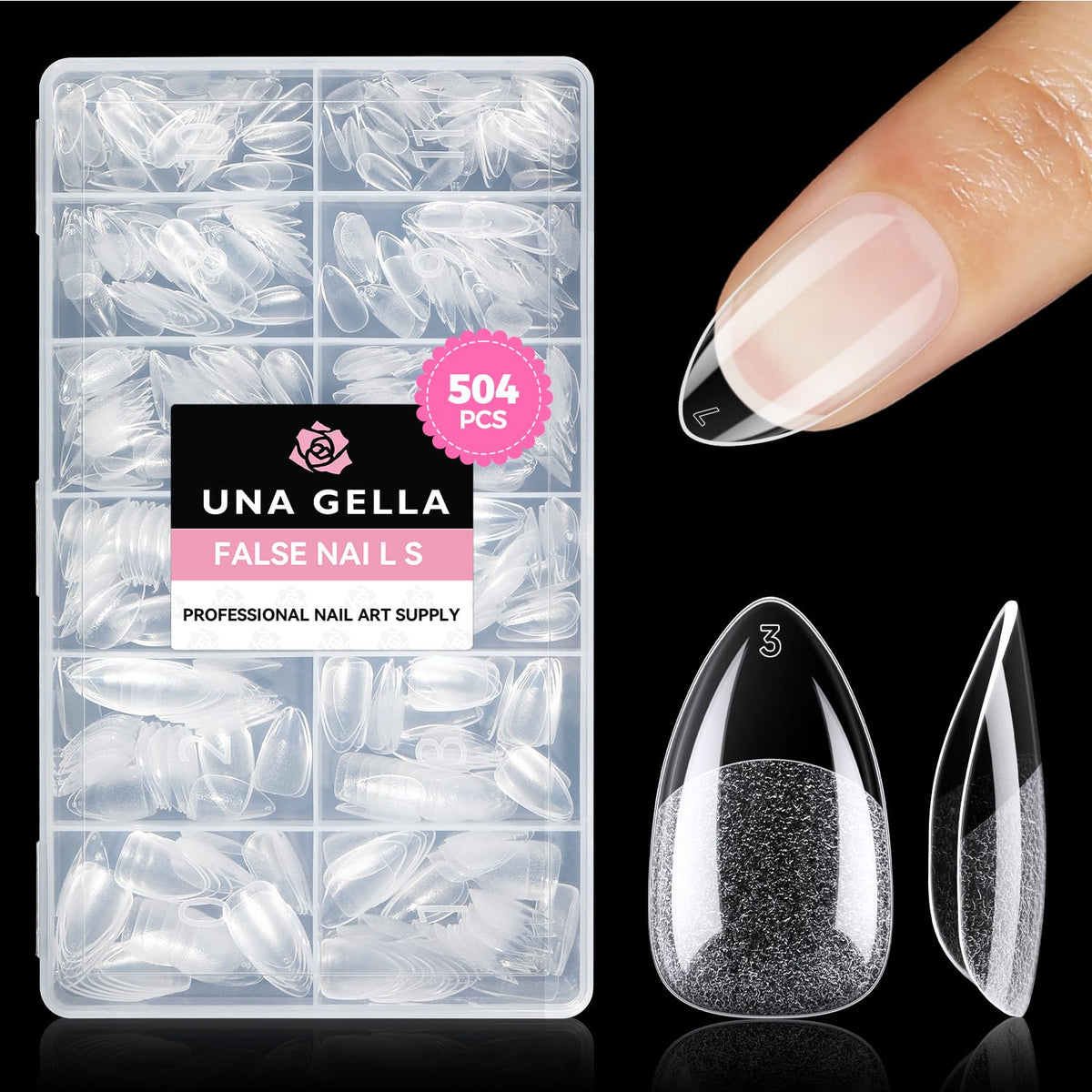 UNA GELLA Short Almond Nail Tips: 504PCS Short Fake Nails Soft Press On Gel Nail Tips Pre Shaped Almond Shape Home Nail Extension Full Cover, 12 Sizes Acrylic Gelly Tips