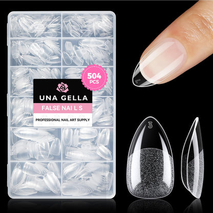 UNA GELLA Short Almond Nail Tips: 504PCS Short Fake Nails Soft Press On Gel Nail Tips Pre Shaped Almond Shape Home Nail Extension Full Cover, 12 Sizes Acrylic Gelly Tips