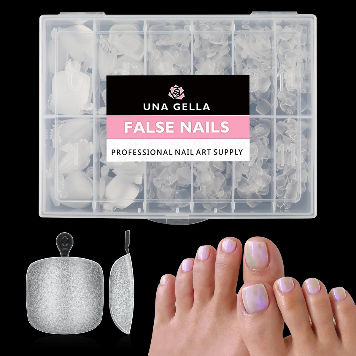 UNA GELLA Toe Nail Tips 504Pcs Short Square False Soft Gel Full Cover Fake Toe Nails Matte Toe Nails 12 Sizes Pre-shape Fake Toenails Gel Toe Nail Tips For Nail Extension Home DIY Nail Salon
