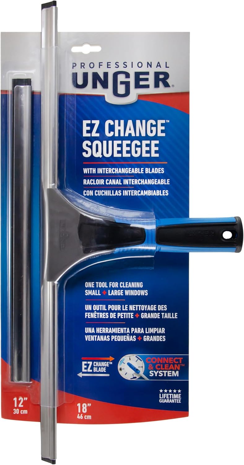 Unger Professional Connect and Clean Squeegee with Cushioned Grip – Sparkling Window Care for Picture-Perfect Home Views